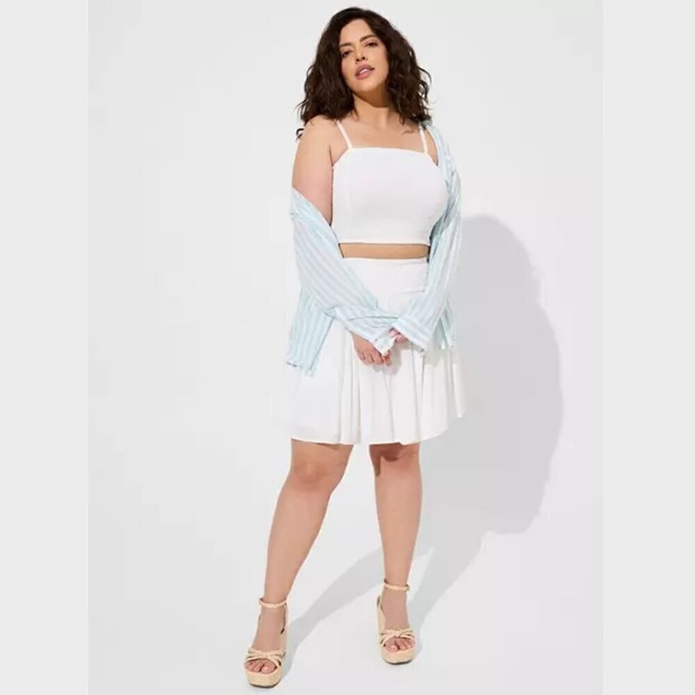 Torrid - Washable Gauze Smocked Crop Beach Cami in Ivory​​​​​​​